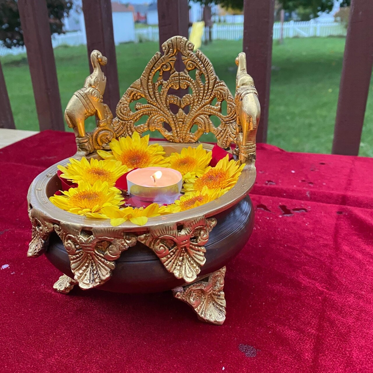 Brass Urli Bowl Elephant Design 6.5 Inch Indian Ethnic Urli Bowls for Floating Flowers Tea Light Candles Home Office Table Pooja Room Decor Diwali Decoration Showpiece Housewarming Gift